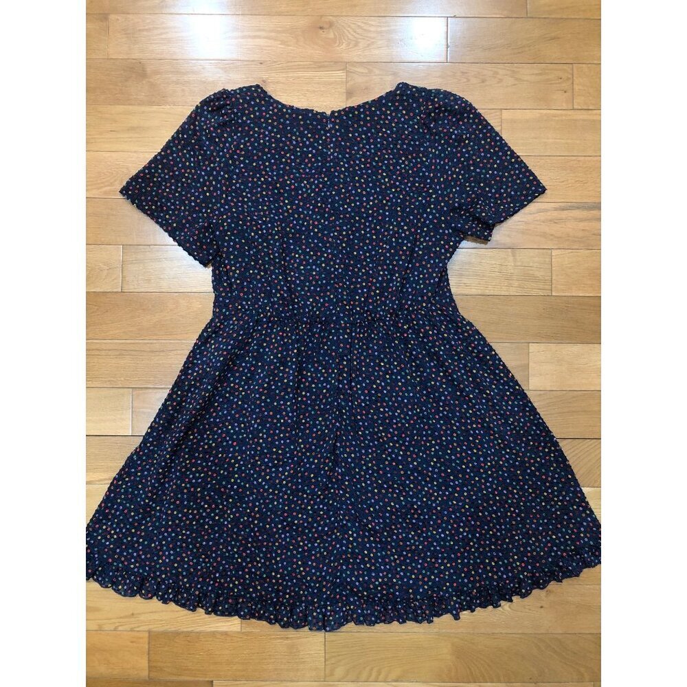 Madewell Flutter Sleeve Ruffle Hem Navy Dress in Sugar Dot - Size 10 - Picture 10 of 12